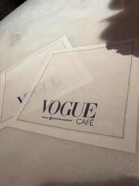 Two Vogue Cafe linen napkins celebrating 2026 MET GALA